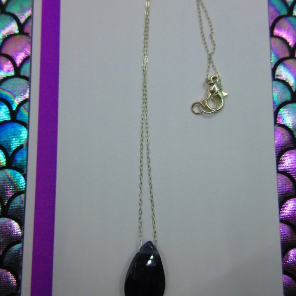 Iolite Faceted Drop Gemstone 18" Dainty Necklace - Picture 3 of 4